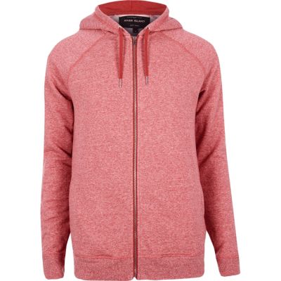 Red marl zip through hoodie